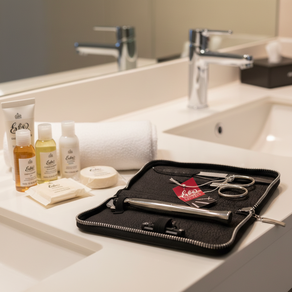 Reise-Set 4 Teilig Nubuk Leder Etui mit Gillette Mach 3 Edelstahlausführung