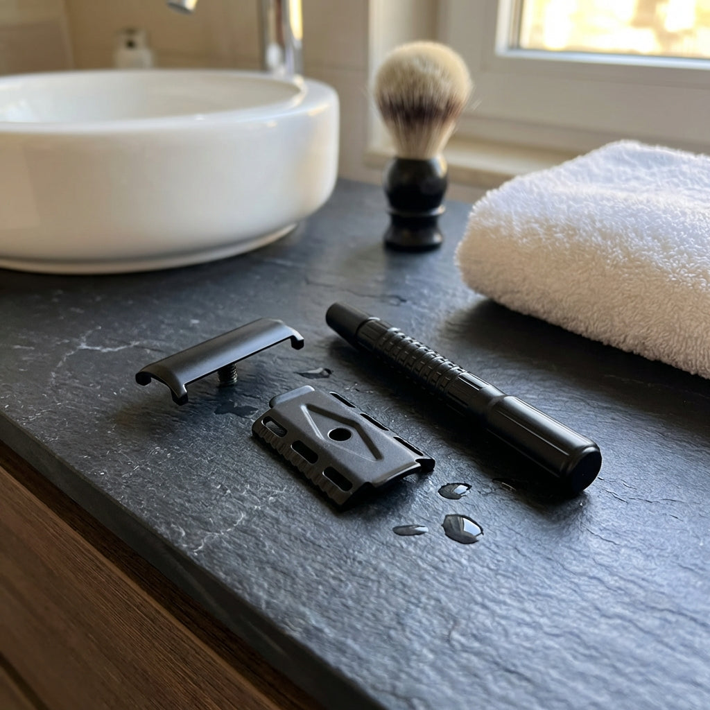 Nassrasierer Double Edge Vollmetall Schwarz